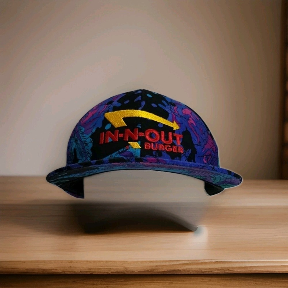 IN N OUT BURGER Blue Neon Retro Hat W/ Black Adjustable Snap Back Baseball Cap